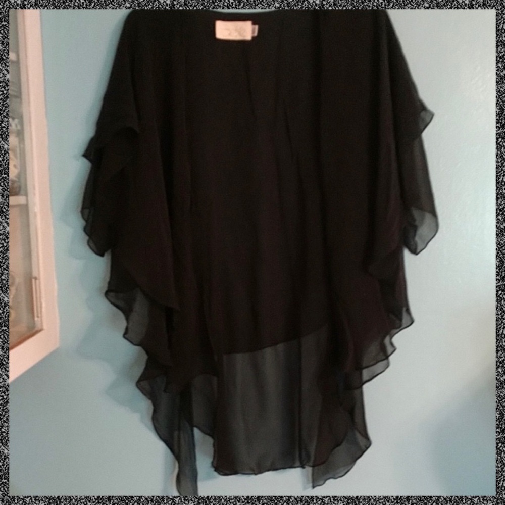 Caché Black Silk Ruffled Shawl/Shrug
